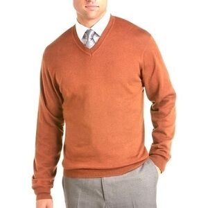 Cotton Cashmere Pronto Uomo Orange Soft Lightweight Knit V Neck Sweater XXL